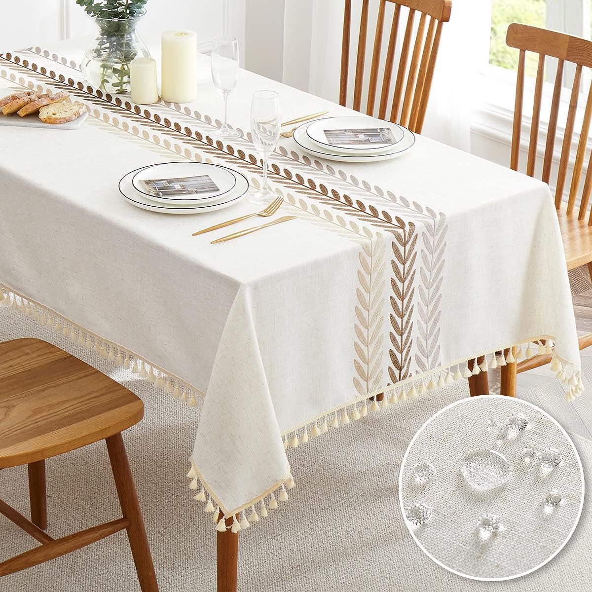 QIANQUHUI Embroidered Tablecloth for Dining Table, 55x102 in