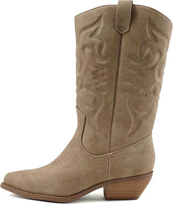 Soda Reno Women Western Cowboy Pointed Toe Knee High Boots