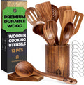 Wooden Spoons for Cooking - Durable Teak Wood Utensils Set