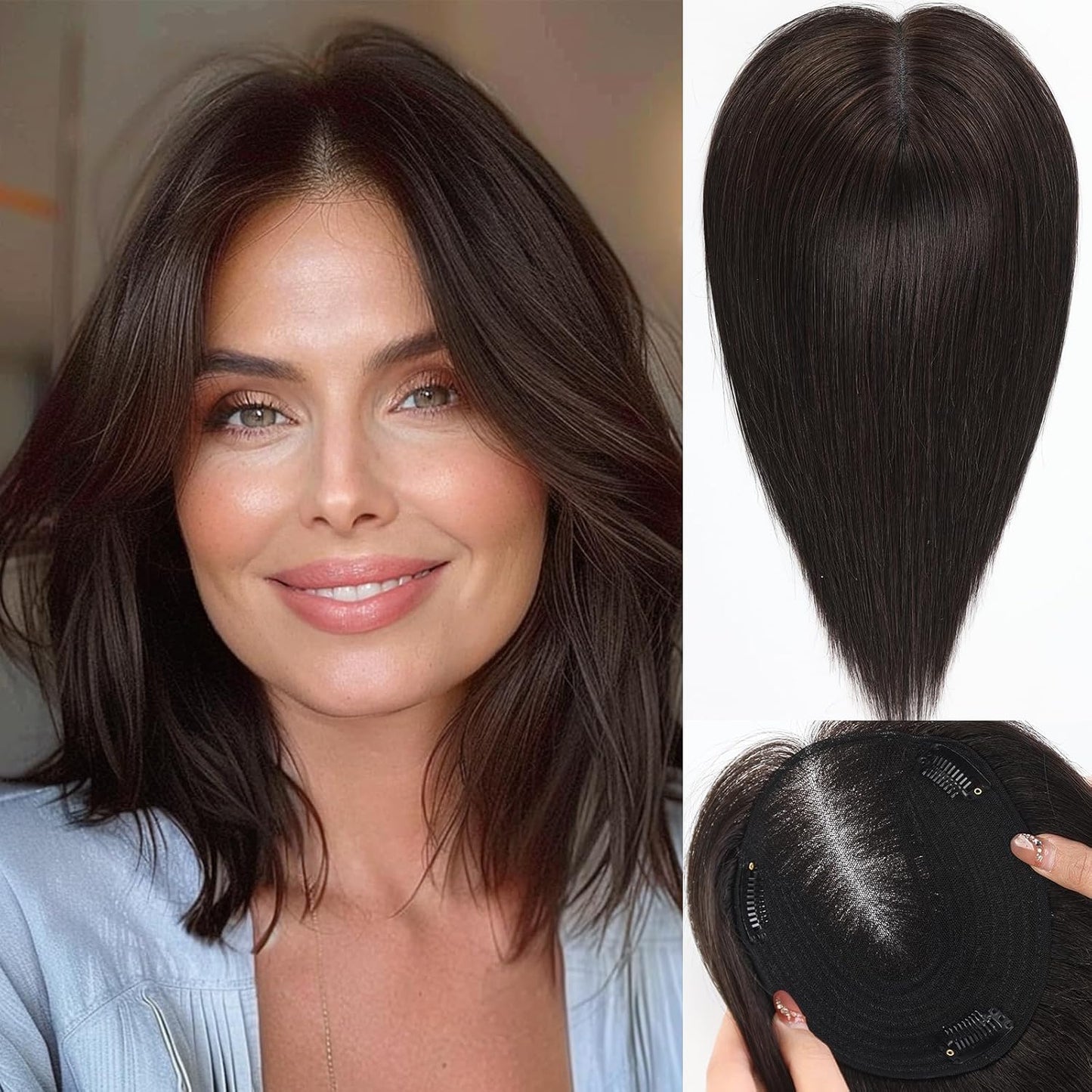 Large Swiss Base SilkHug 14 Inch Real Human Hair Toppers