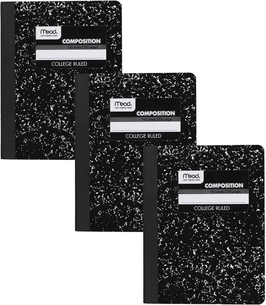 3-Pack Mead College Ruled Notebooks, 100 Sheets each