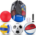 Multi Sport Ball Set for Kids and Teens - 6 Balls with Bag & Pump
