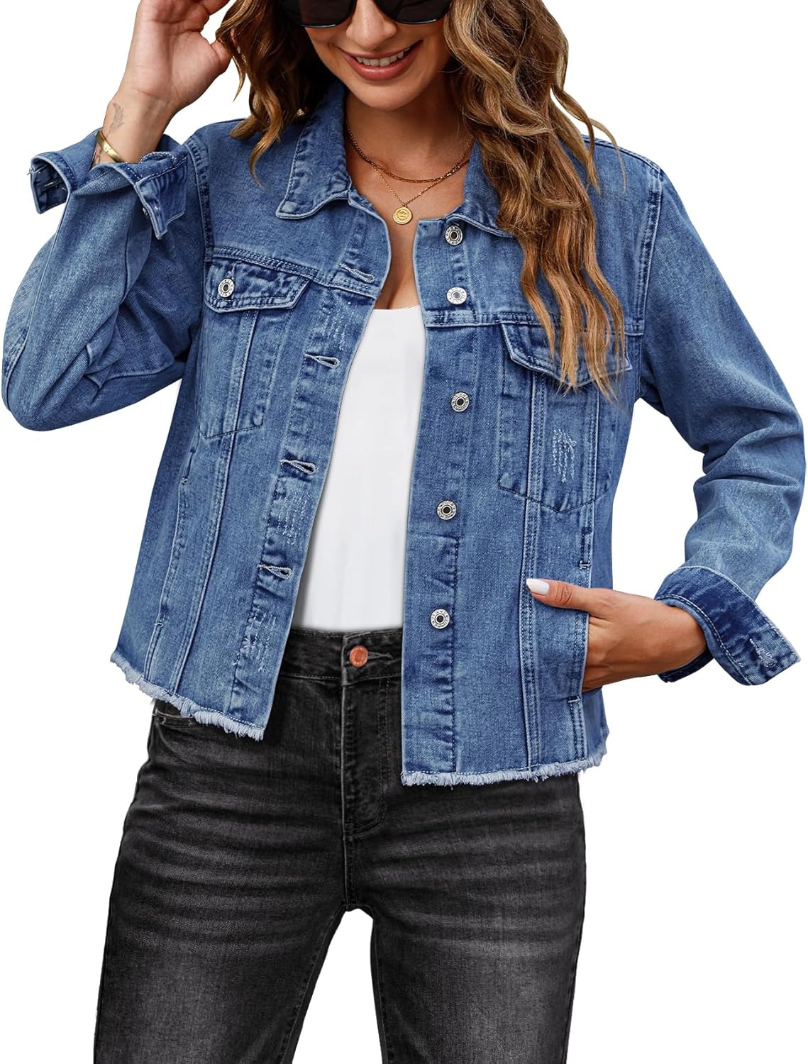 Luvamia Distressed Denim Jacket for Women - Vintage Style