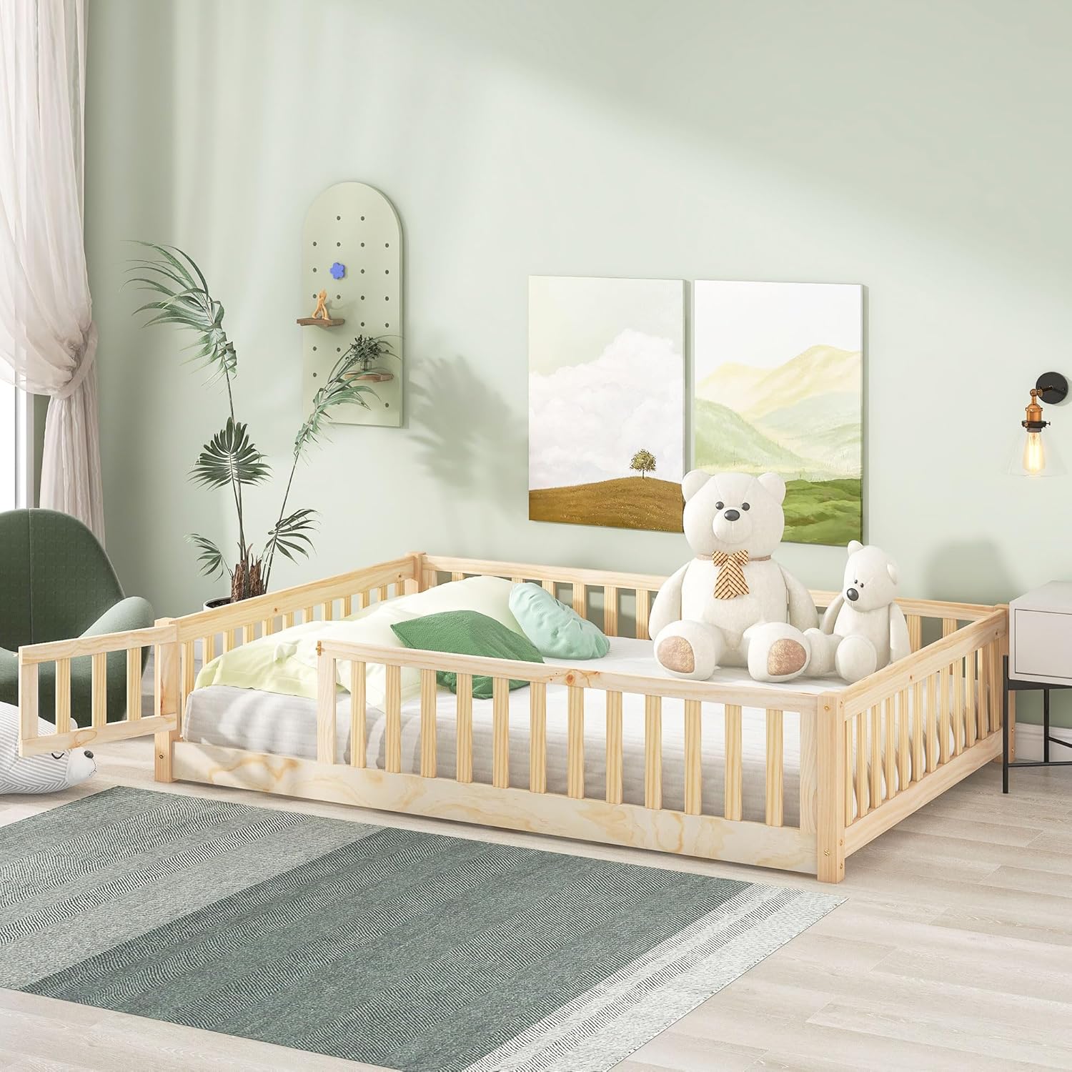 LostCat Full Size Montessori Floor Bed Frame for Kids Safety