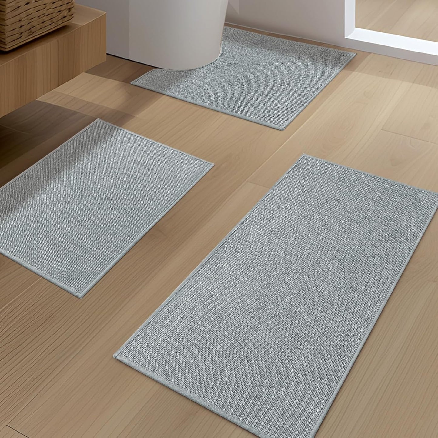 YIHOUSE Light Grey Bathroom Rug Sets for Non Slip Comfort