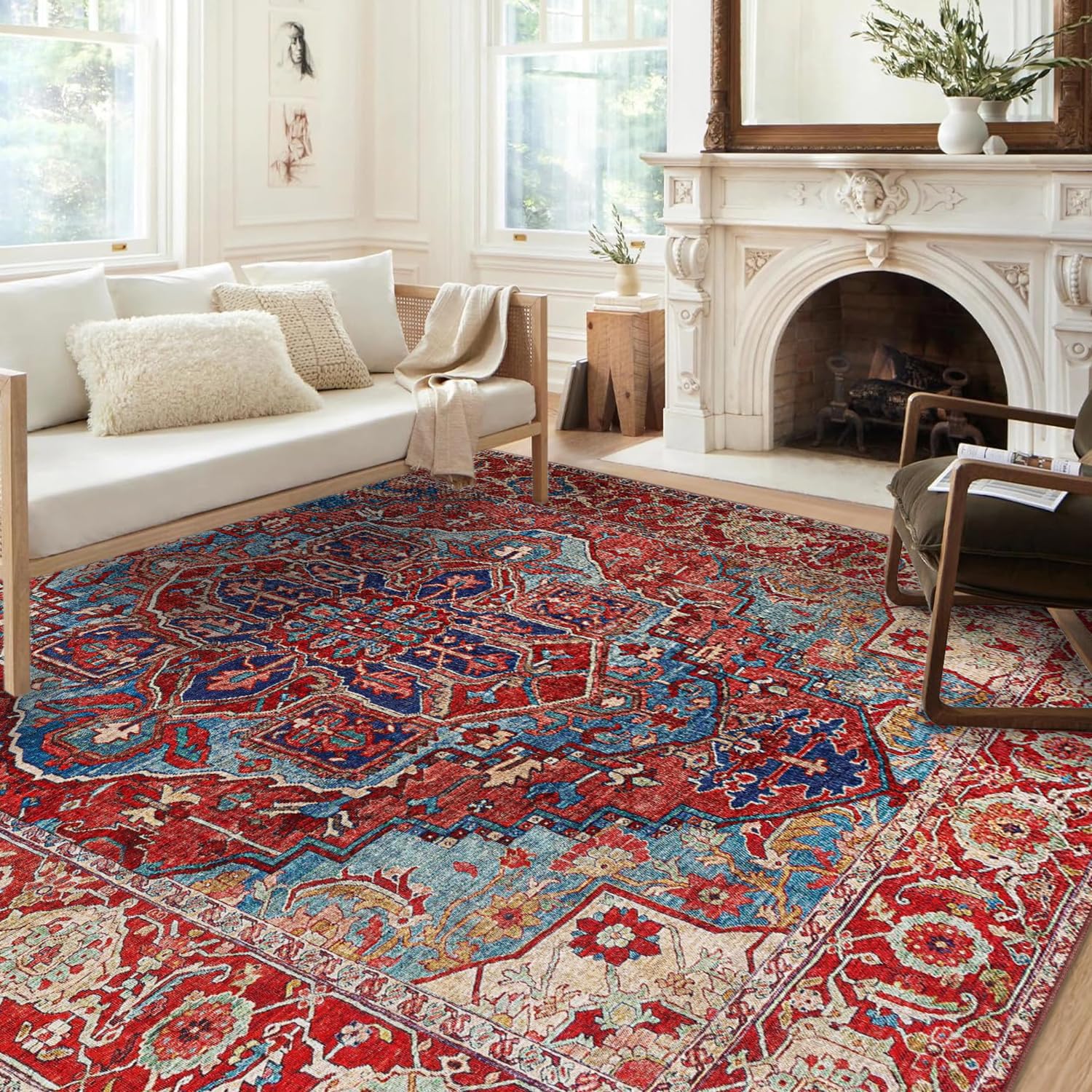 Soft Boho Vintage Area Rugs for Living Room - 5x7 Machine Washable