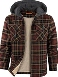 Men's Flannel Jacket Vintage Plaid Zip Up Sherpa Lined - Warm Work