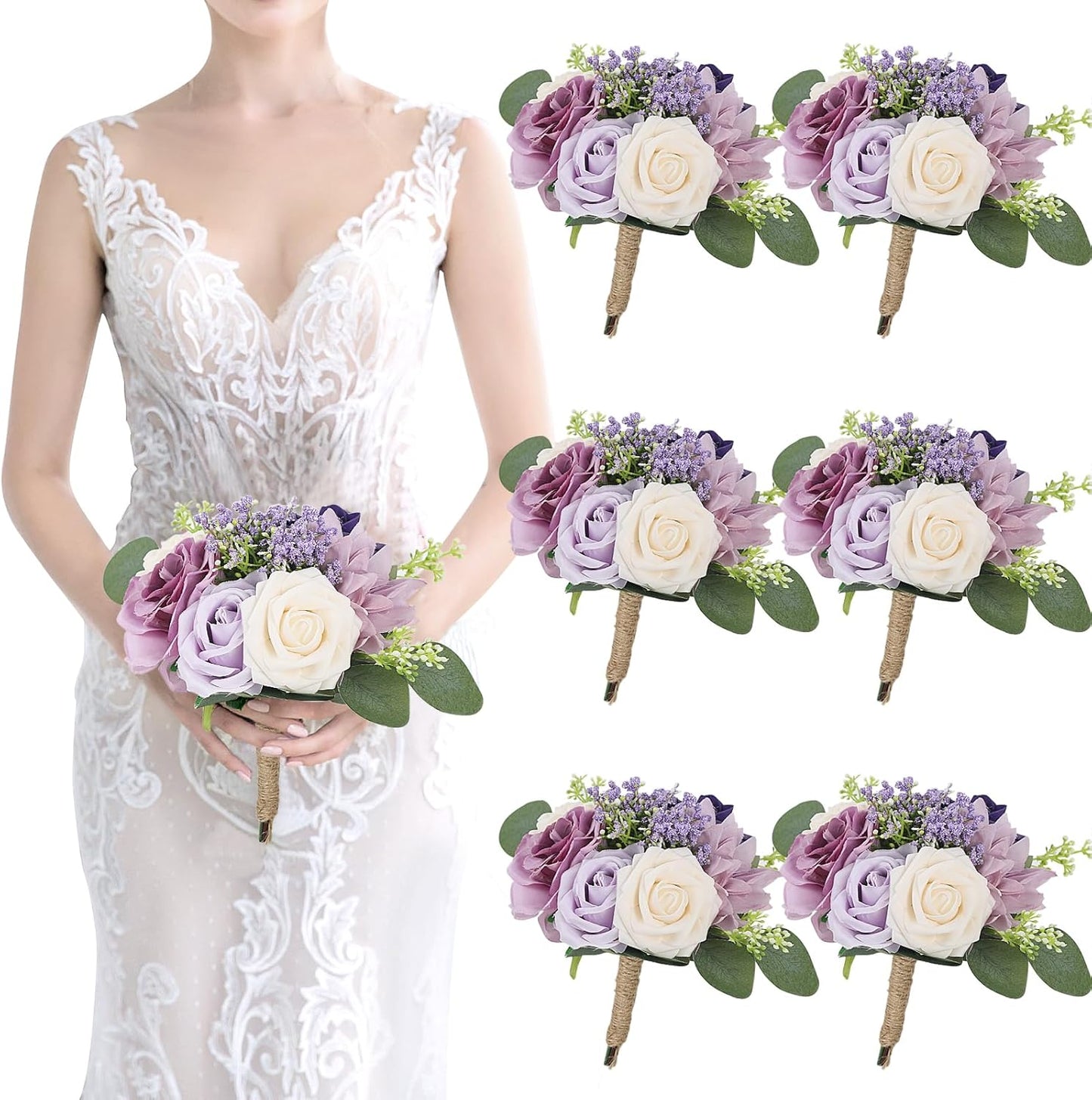 Artificial Bridesmaid Bouquets Set of 6 for Elegant Weddings