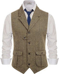 Mens Herringbone Tweed Suit Vest Wool Blend Waistcoat - Classic Fit