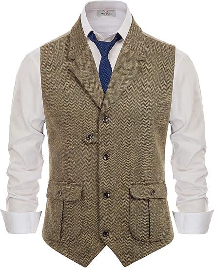 PJ PAUL JONES Men's Herringbone Tweed Suit Vest for Stylish Looks