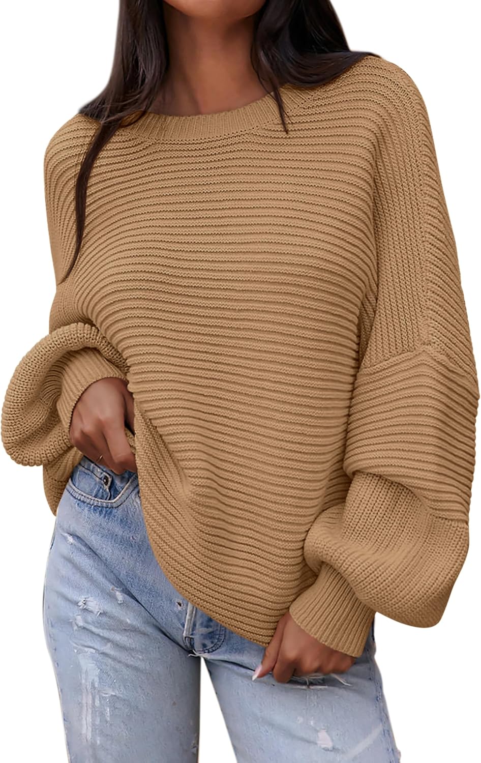 PRETTYGARDEN Womens Oversized Lantern Sleeve Sweater for Fall
