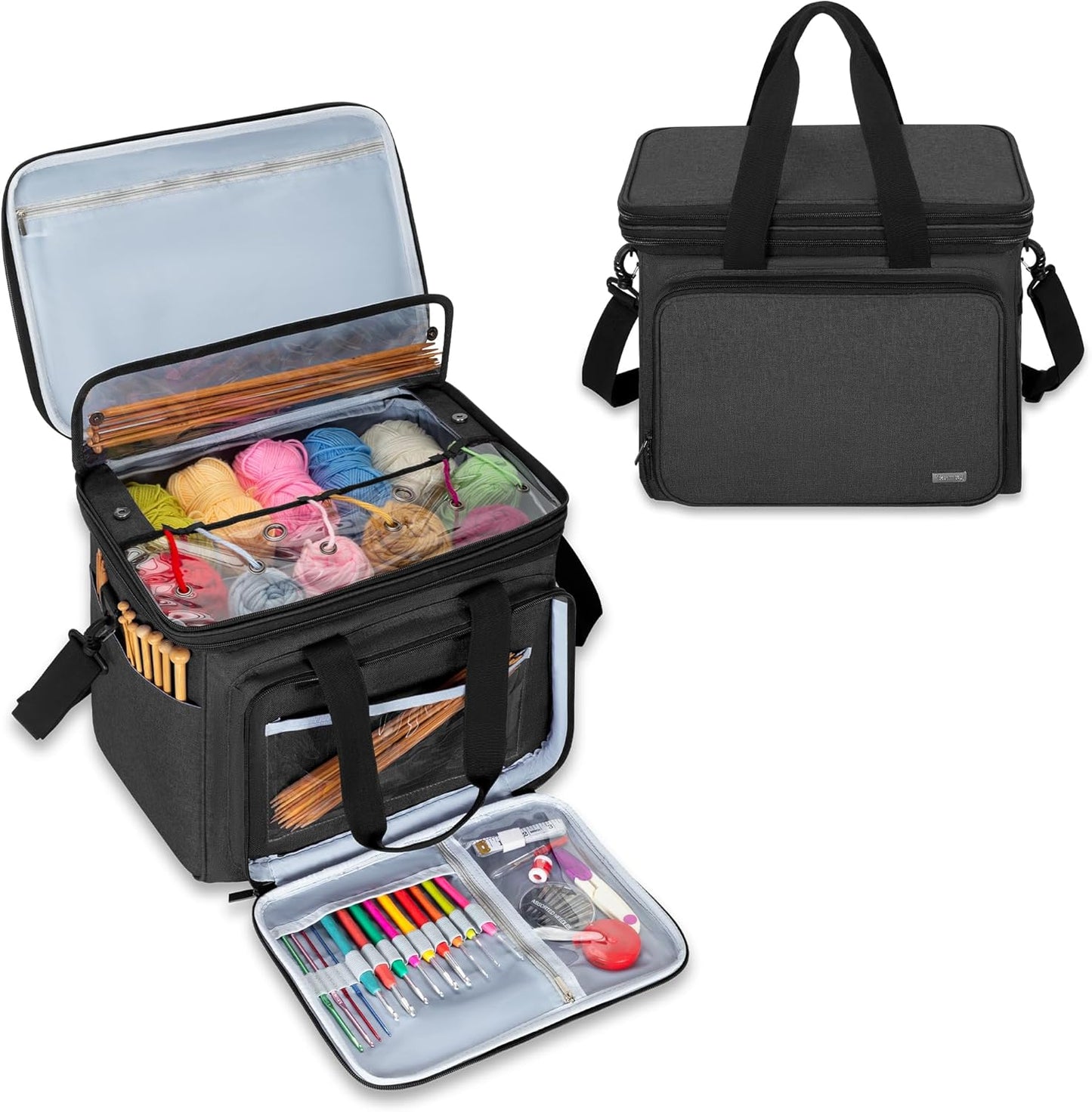 Teamoy Knitting Bag With Divider and Cover for Yarn Storage