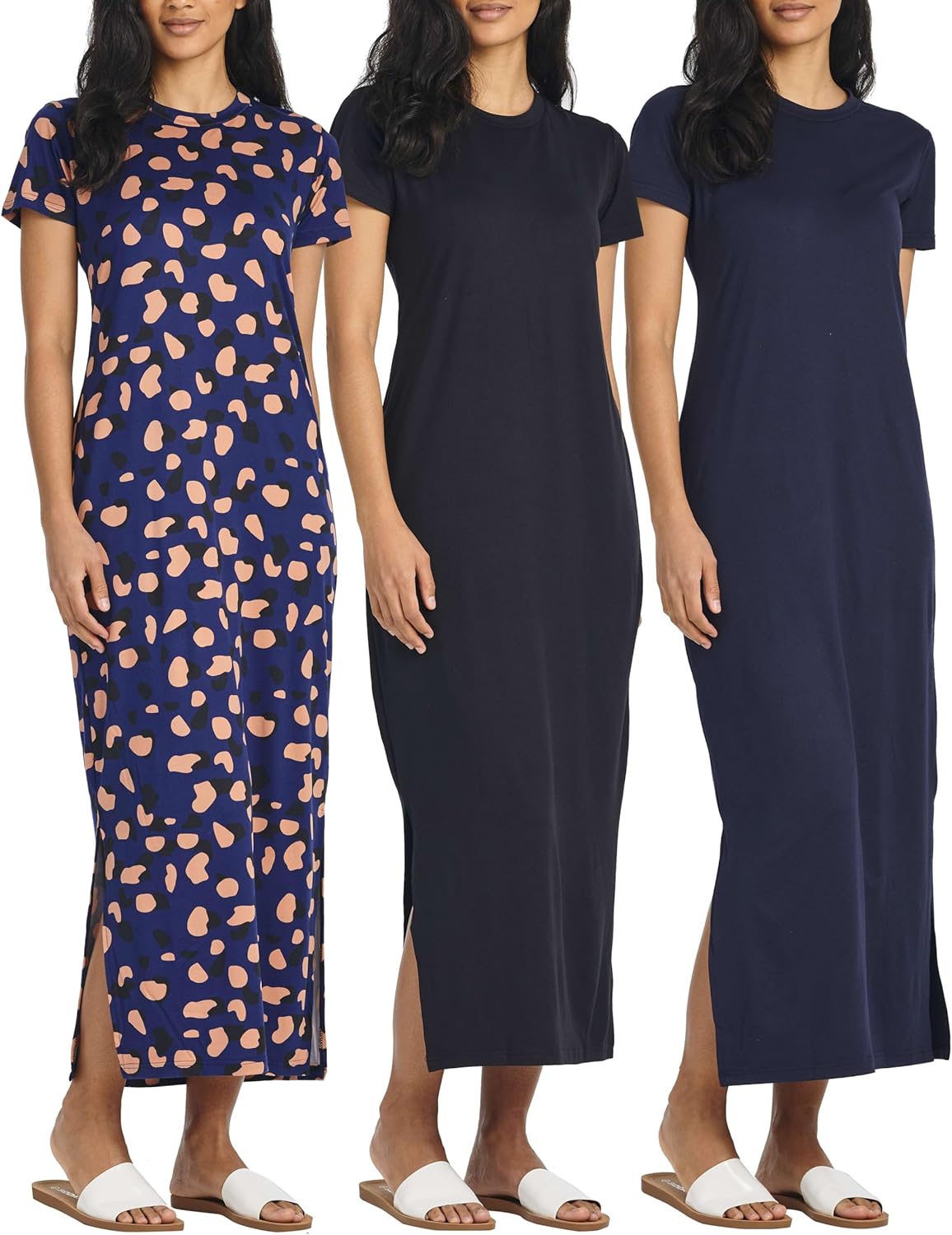 Plus Size Women's Casual Maxi Dresses: 3-Pack with Short Sleeves