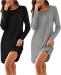 Ekouaer Women's Sleepshirt Dress 2-Pack - Soft Long Sleeve Nightgowns