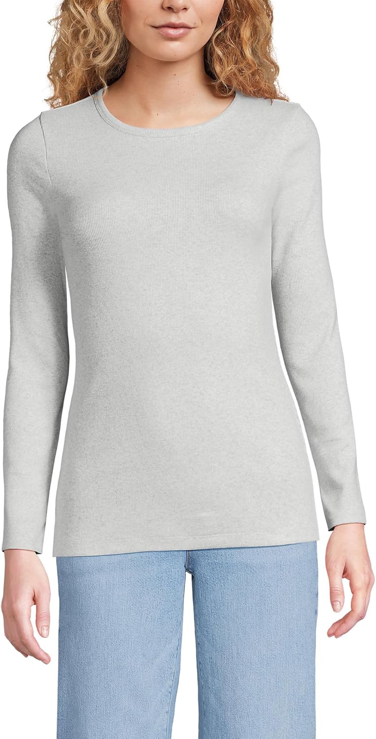 Lands' End Women's Cotton Rib Knit T-Shirt for Everyday Style
