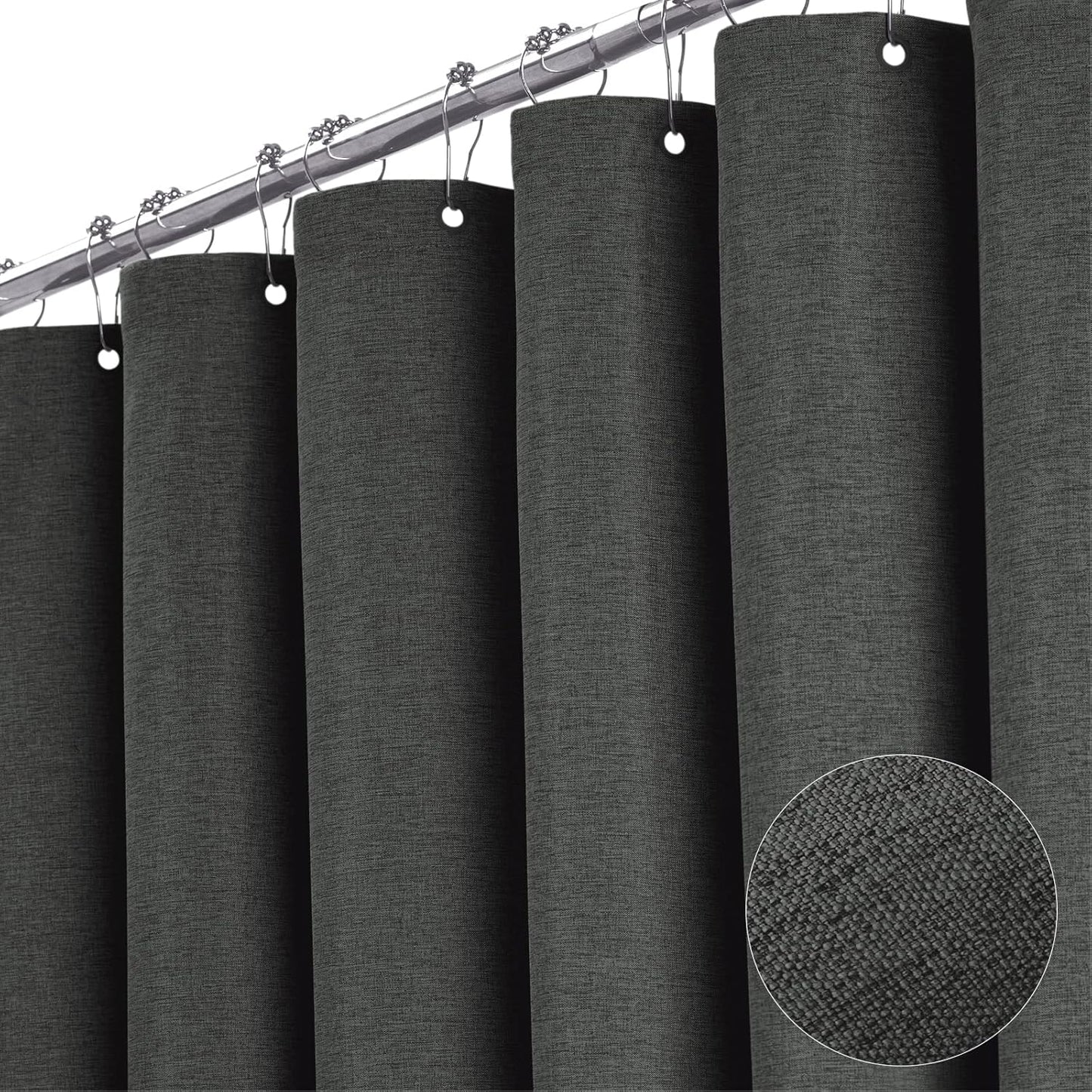 Extra Long Grey Shower Curtain Set for Tall Bathrooms, 72x96 in