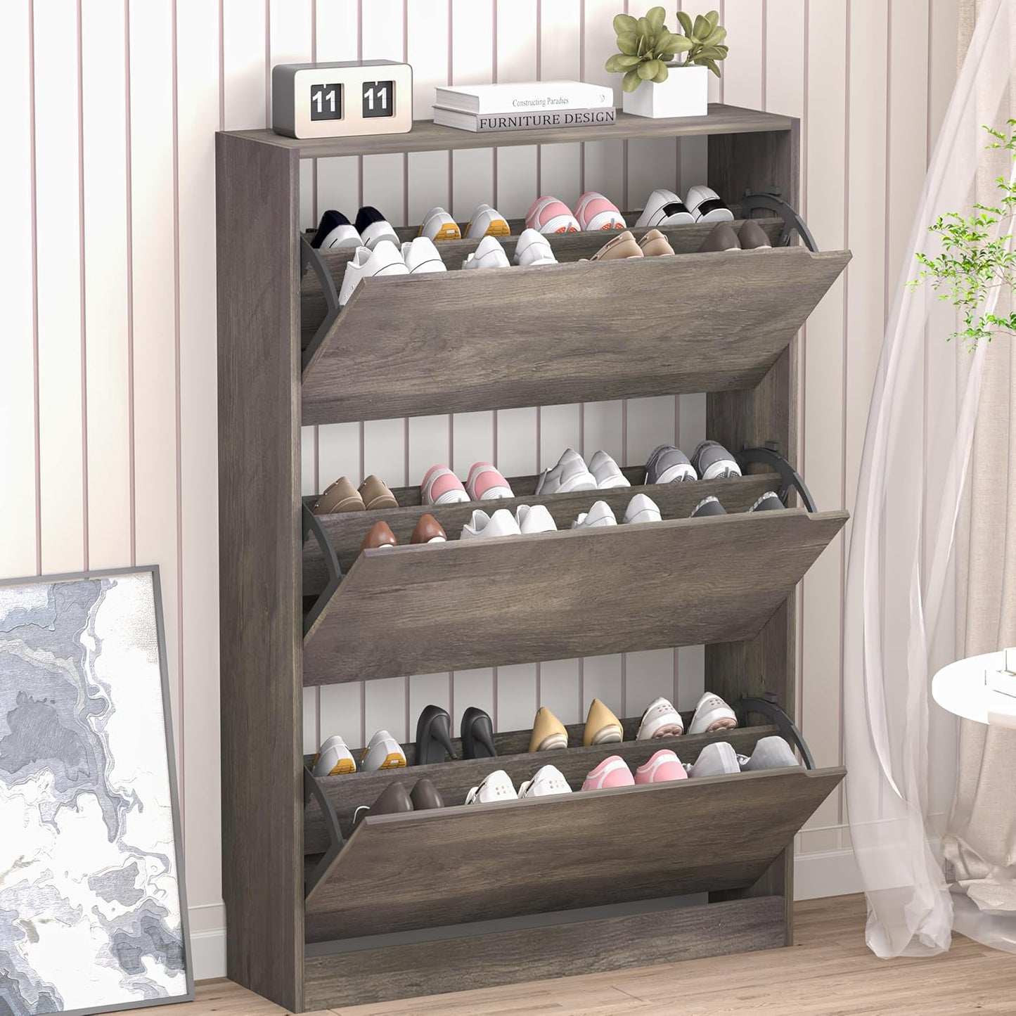 Shoe Cabinet with 3 Flip Drawers for Entryway and Hallway