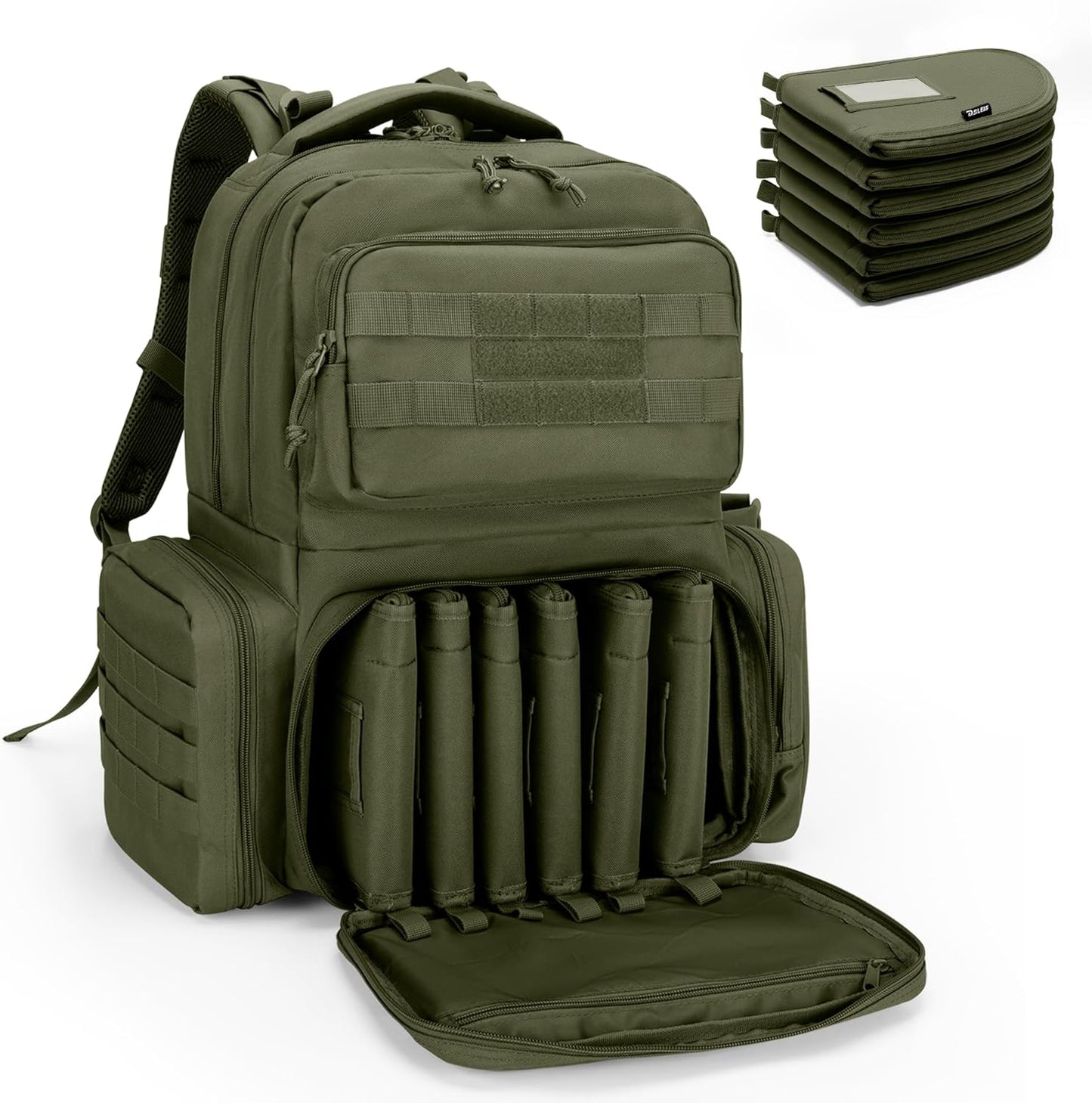 DSLEAF Tactical Pistol Backpack with 6 Cases and 10 Magazine Slots
