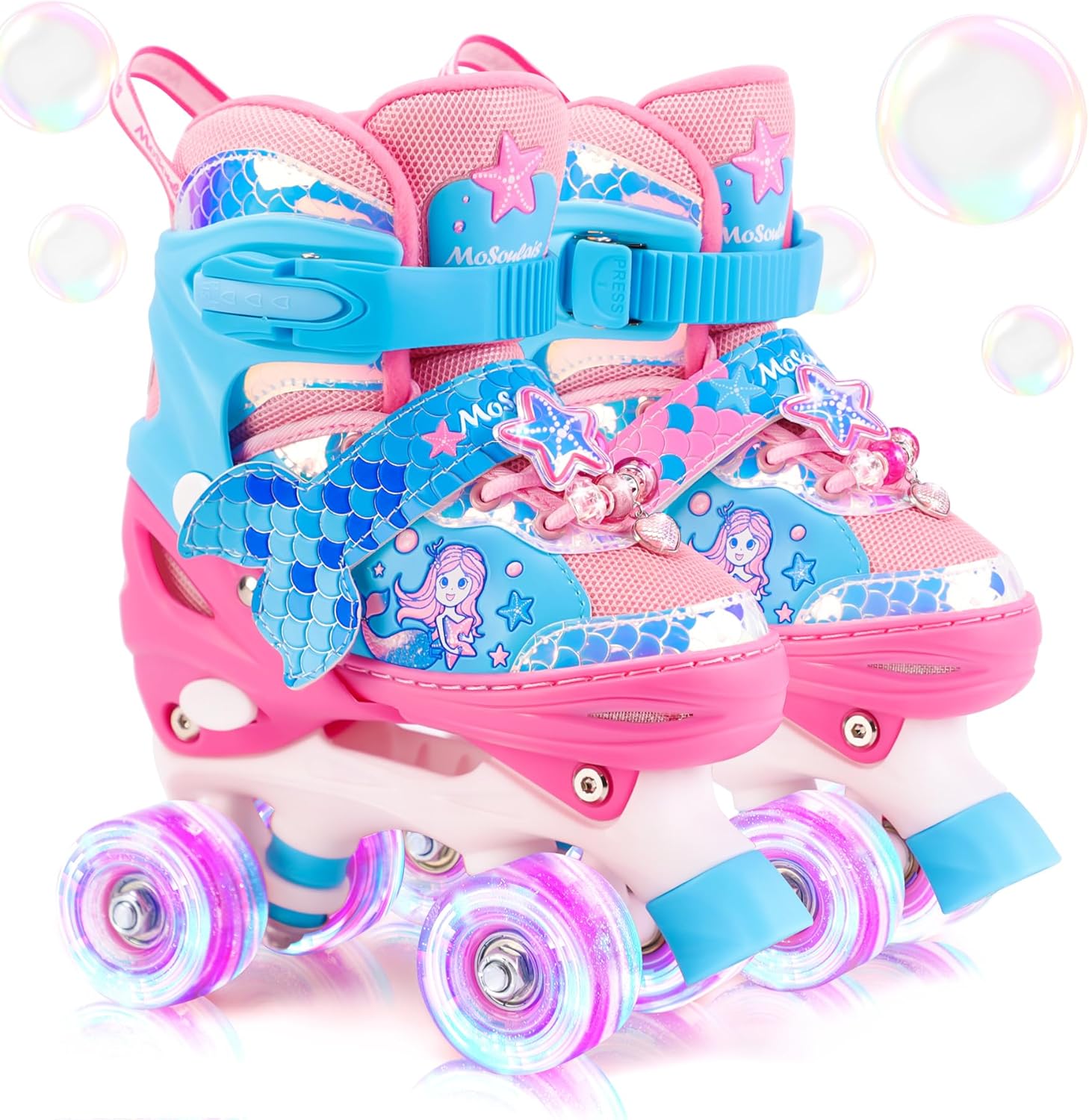 Mermaid Roller Skates for Girls with Adjustable Light-Up Wheels