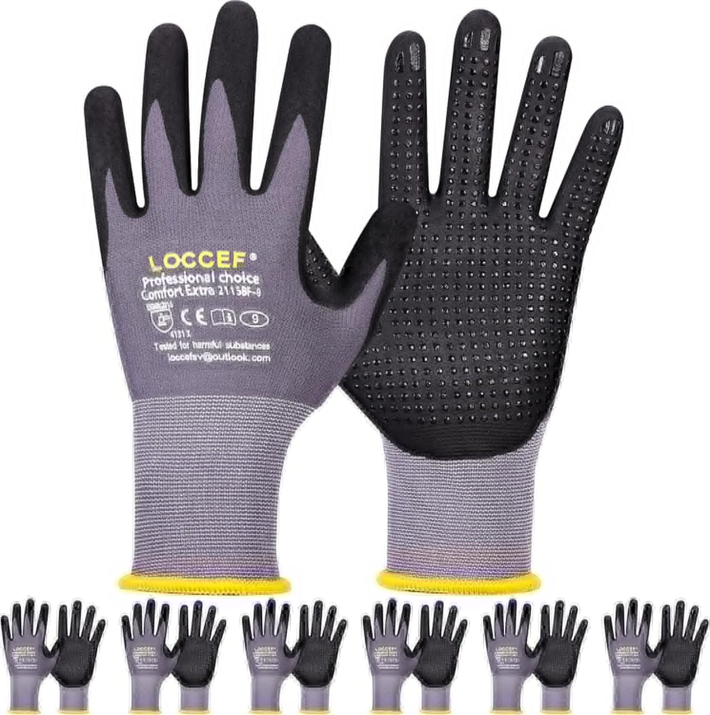LOCCEF Work Gloves MicroFoam Nitrile Coated for Superior Grip