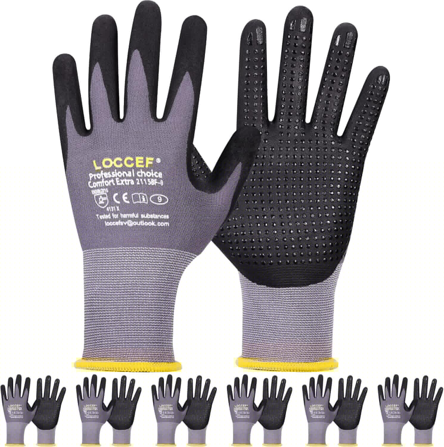 LOCCEF Work Gloves MicroFoam Nitrile Coated for Superior Grip