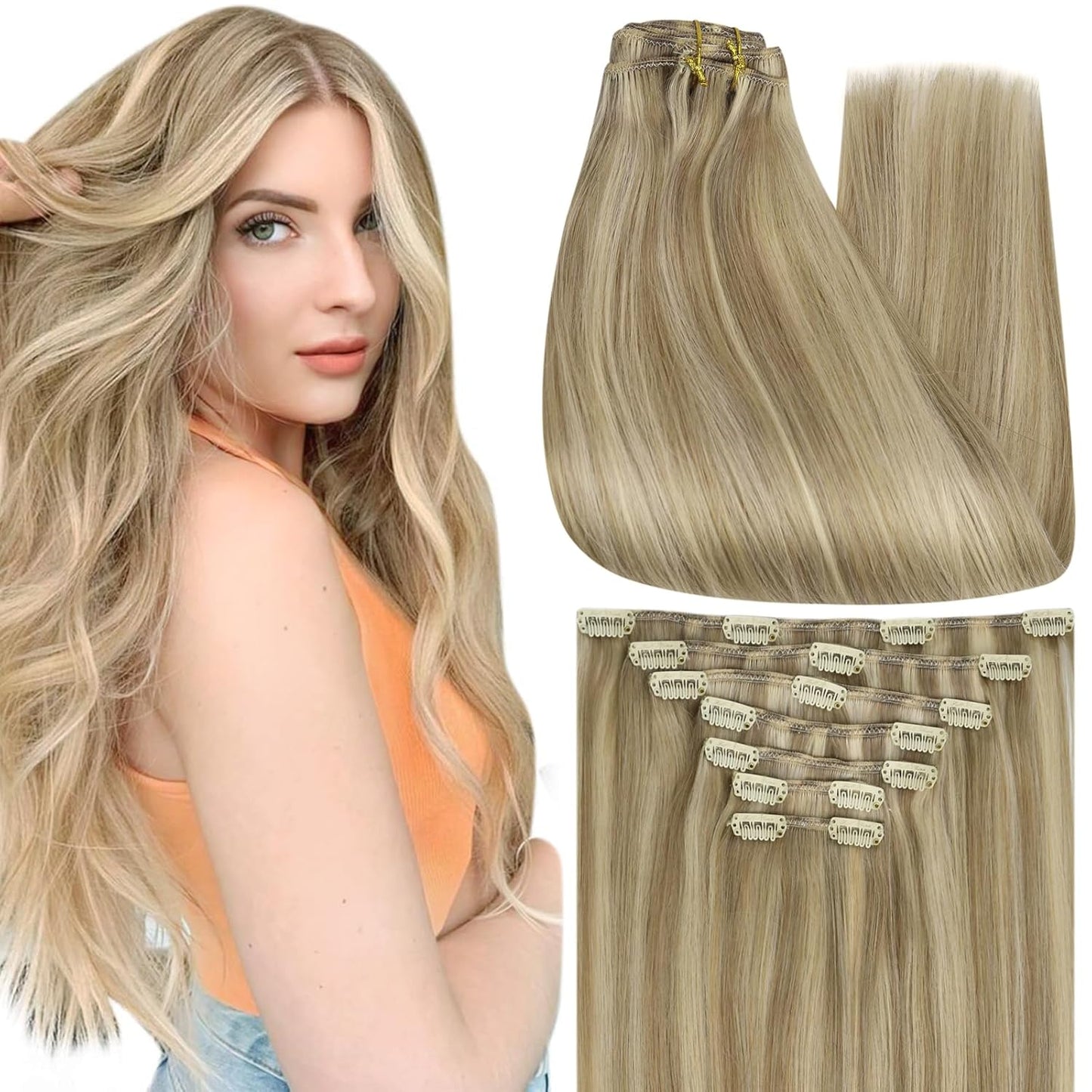 Full Shine 20 Inch Clip in Human Hair Extensions for Glam Looks