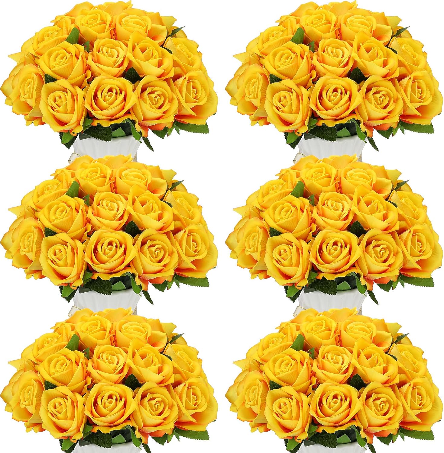50 Pcs Artificial Yellow Rose Flower Bouquet for Home Decor