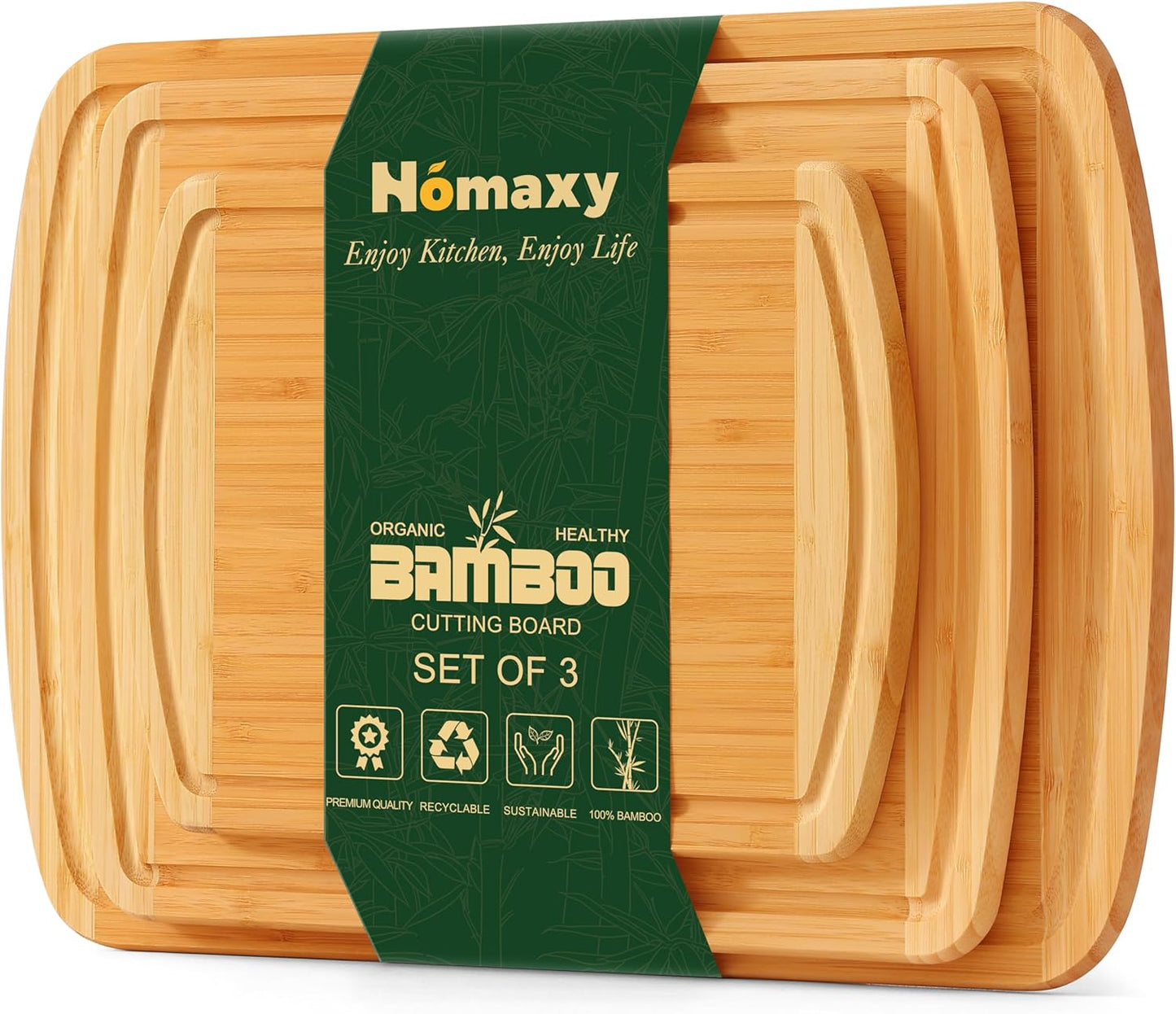Homaxy Bamboo Cutting Boards Set of 3 for Kitchen Use