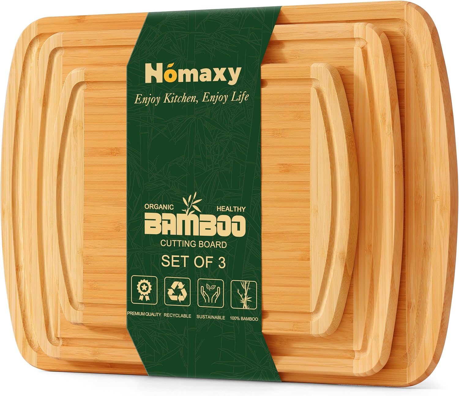 Homaxy Bamboo Cutting Boards Set of 3 for Kitchen Use