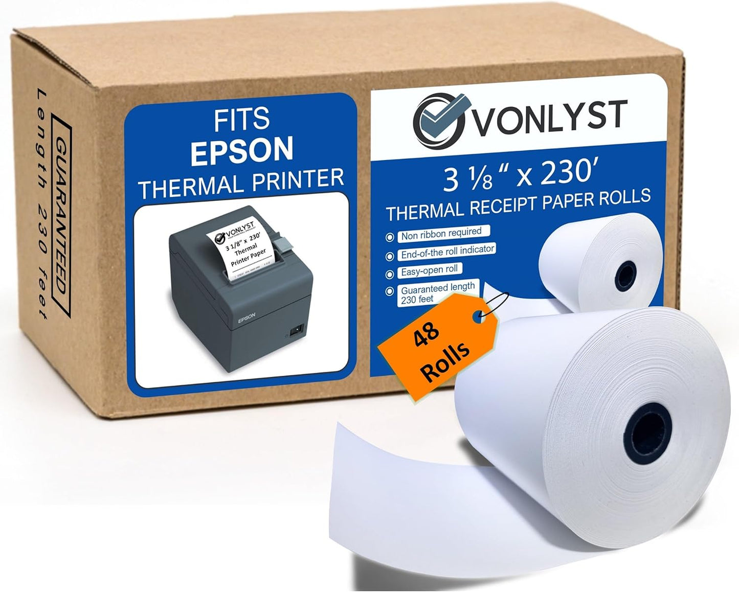3 1/8 x 230 Thermal Paper Receipt Roll for Epson Printers Pack