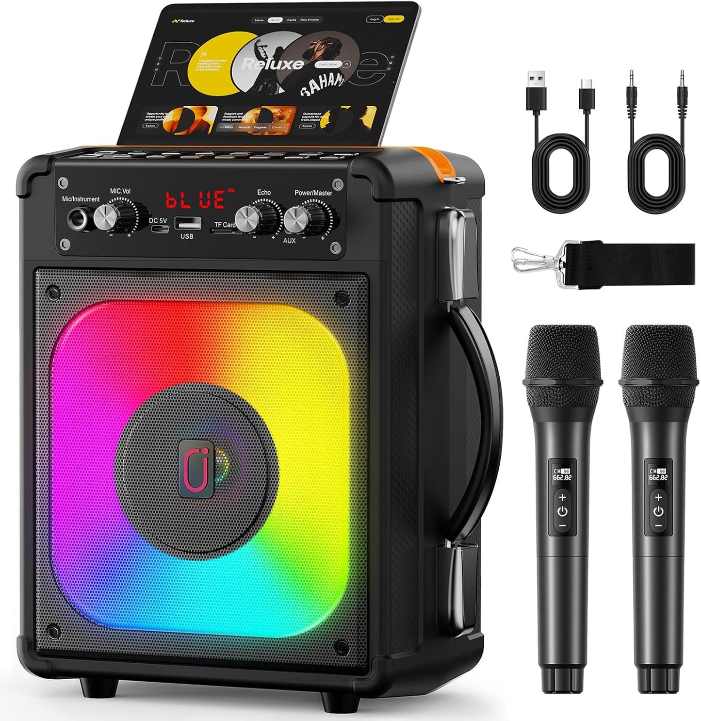 Karaoke Machine with Bluetooth Speakers and Wireless Mics