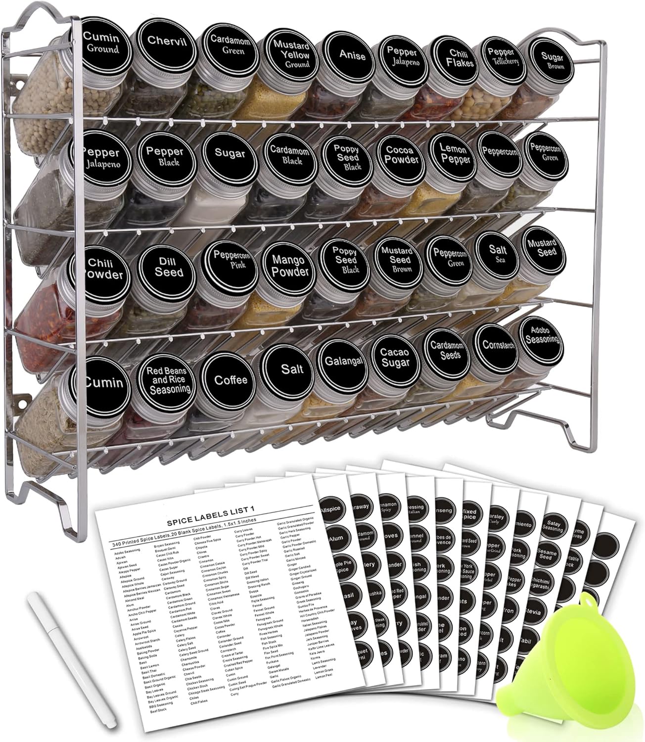 SWOMMOLY Spice Rack Organizer with 36 Empty Spice Jars Set