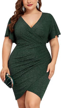 Plus Size Sparkly Glitter Ruched Bodycon Mini Dress 0X-4X - Sequin