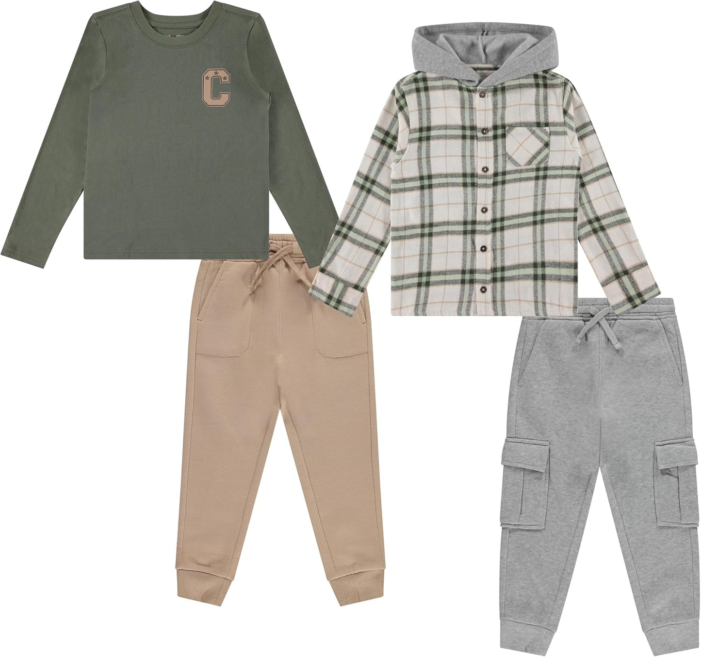 Boys 4 Pack Wardrobe Set with Hoodie, Tee & Joggers for Comfort