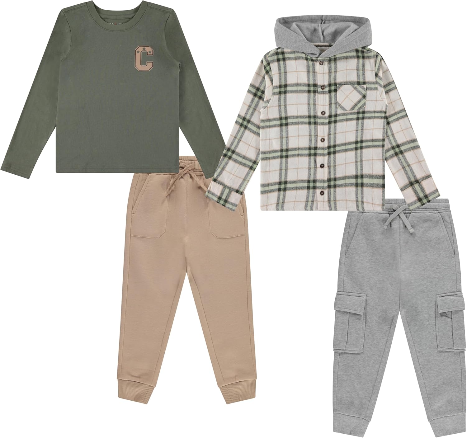 Boys 4 Pack Wardrobe Set with Hoodie, Tee & Joggers for Comfort
