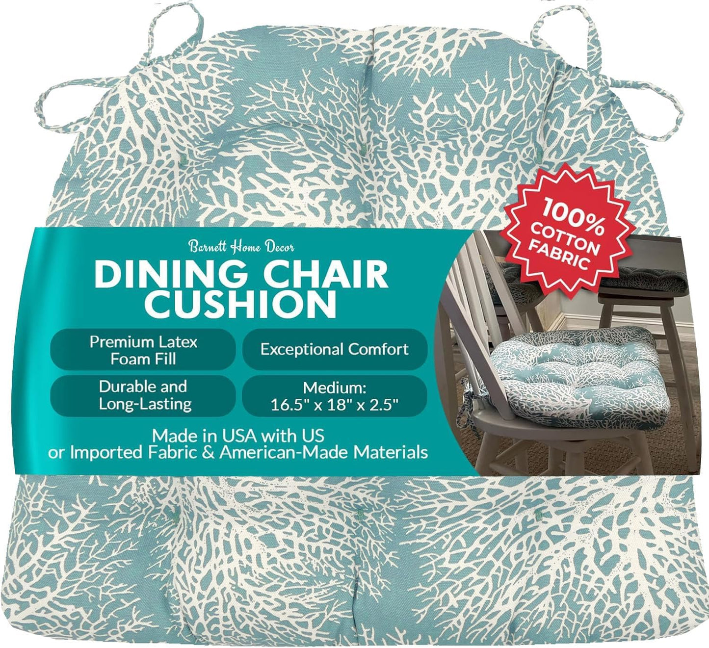 Ariel Fan Coral Dining Chair Pad with Ties for Comfort and Style