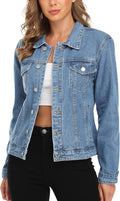 Women's Denim Jacket Button Up Long Sleeve - Classic Jean Coat