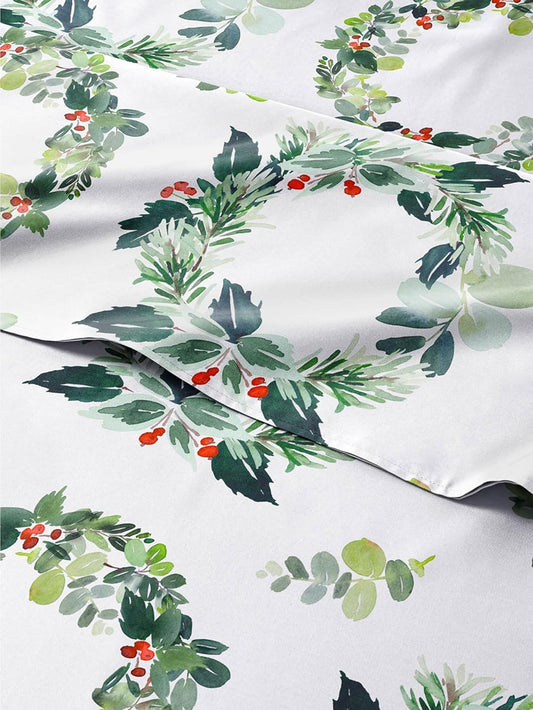 King Christmas Holiday Wreath Sheet Set for Festive Bedding