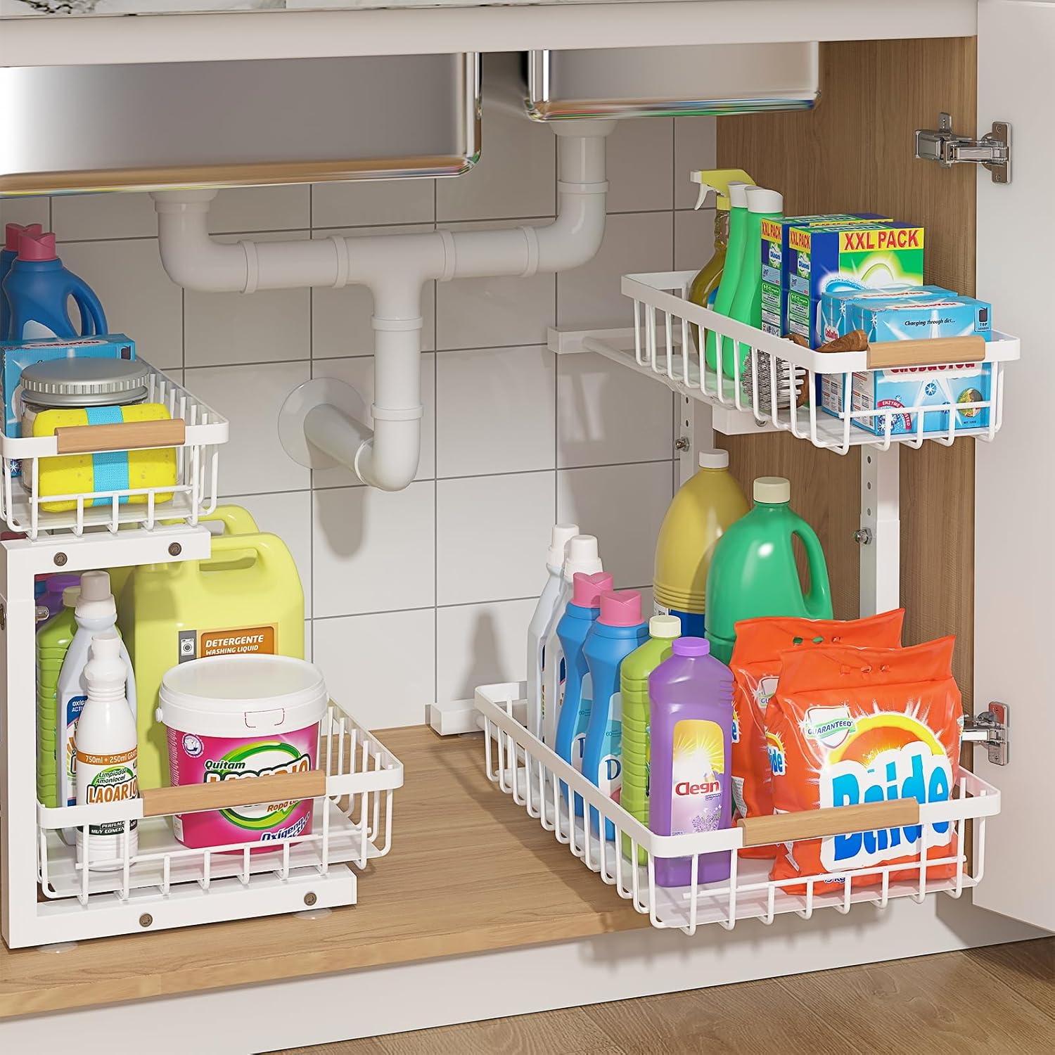 Pull Out Under Sink Organizer for Kitchen and Bathroom Storage