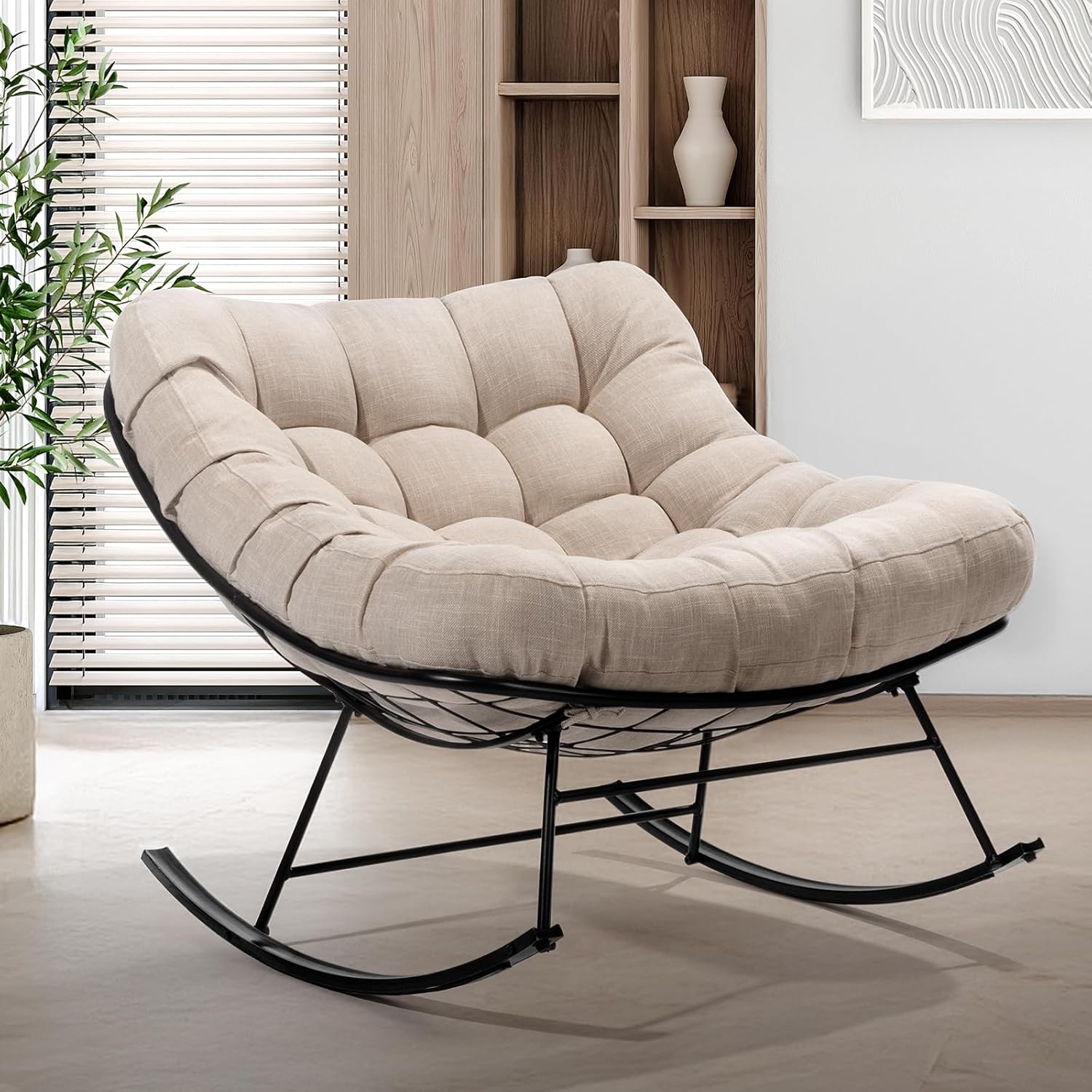 Bme Patio Rocking Chair with Thick Cushion for Comfort