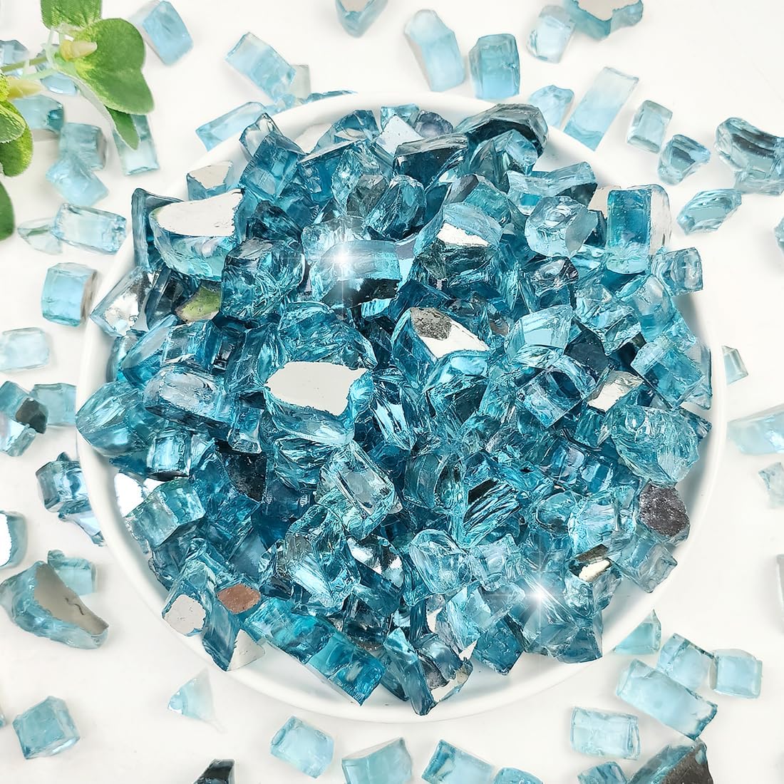 YISZM Fire Glass for Propane Fire Pit - Aqua Blue 20 lbs