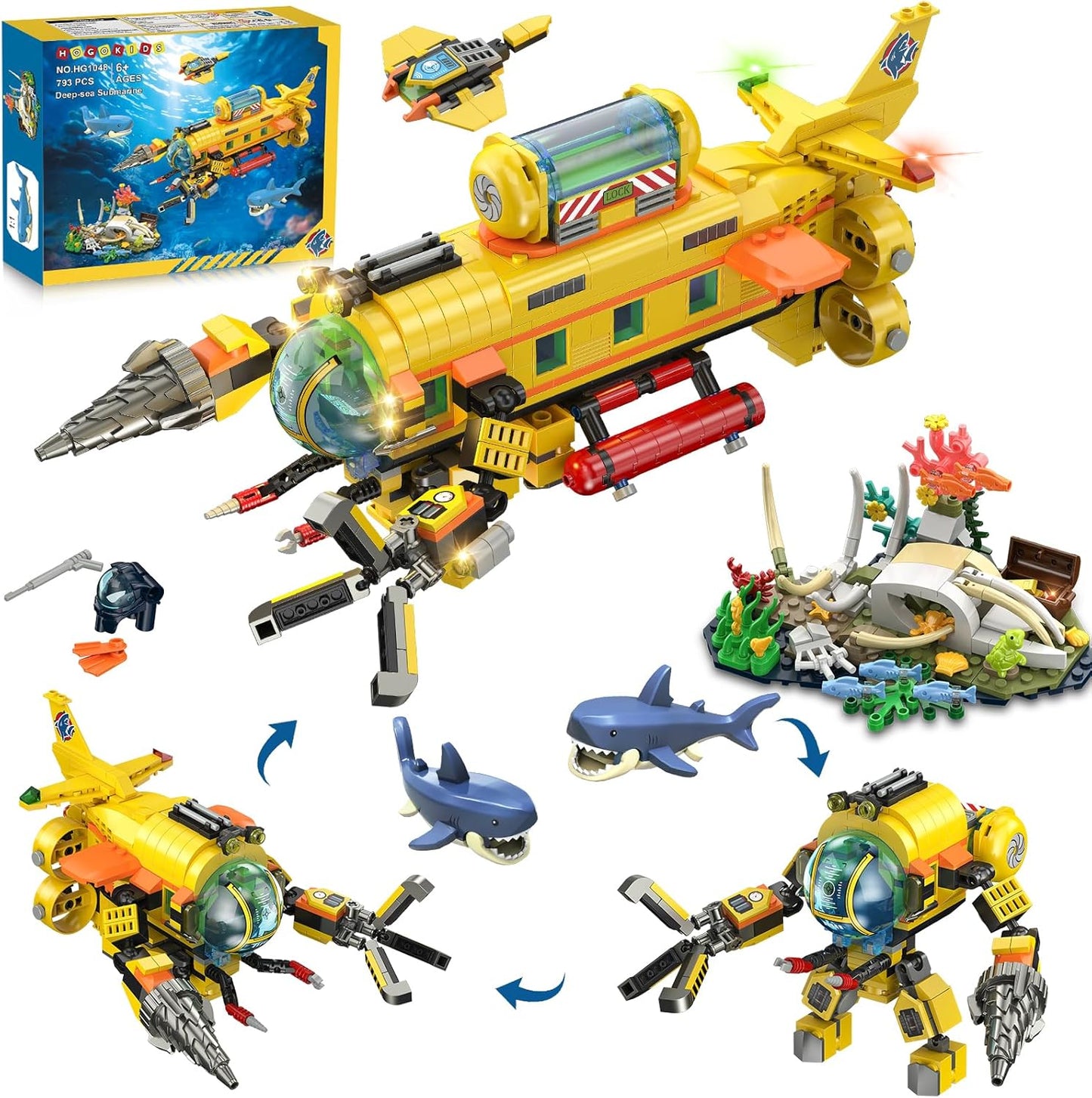 HOGOKIDS City Submarine Building Set with LED Light for Kids