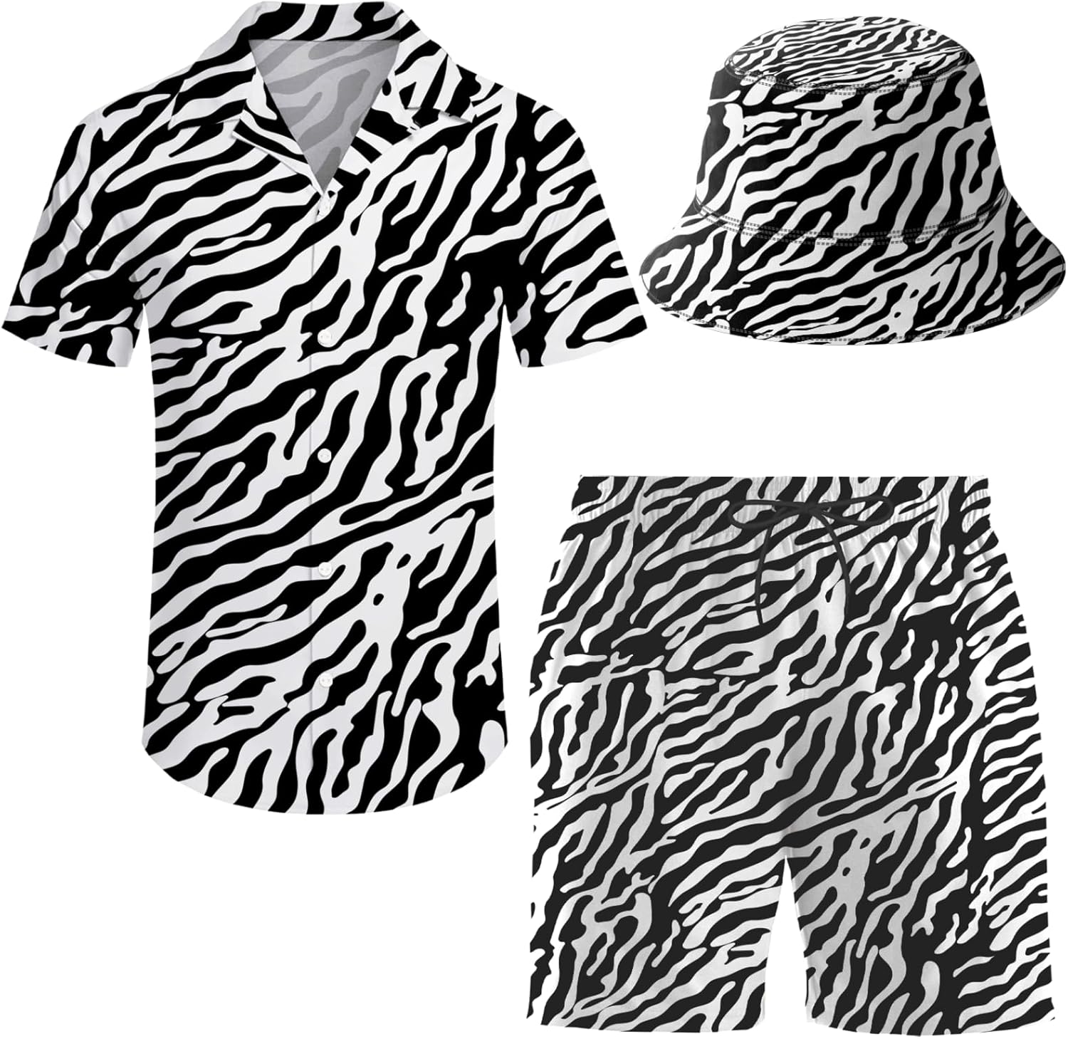 Men's 2 Piece Tracksuit Hawaiian Shirt and Shorts Set with Hat