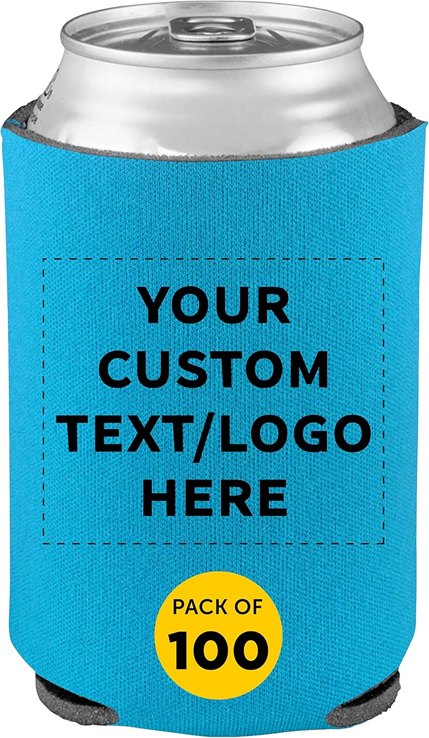 Custom Collapsible Beer Can Coolers Set of 100 in Neon Blue
