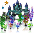 13 Pieces Aquarium Decorations Kit - Colorful Castle and Plants