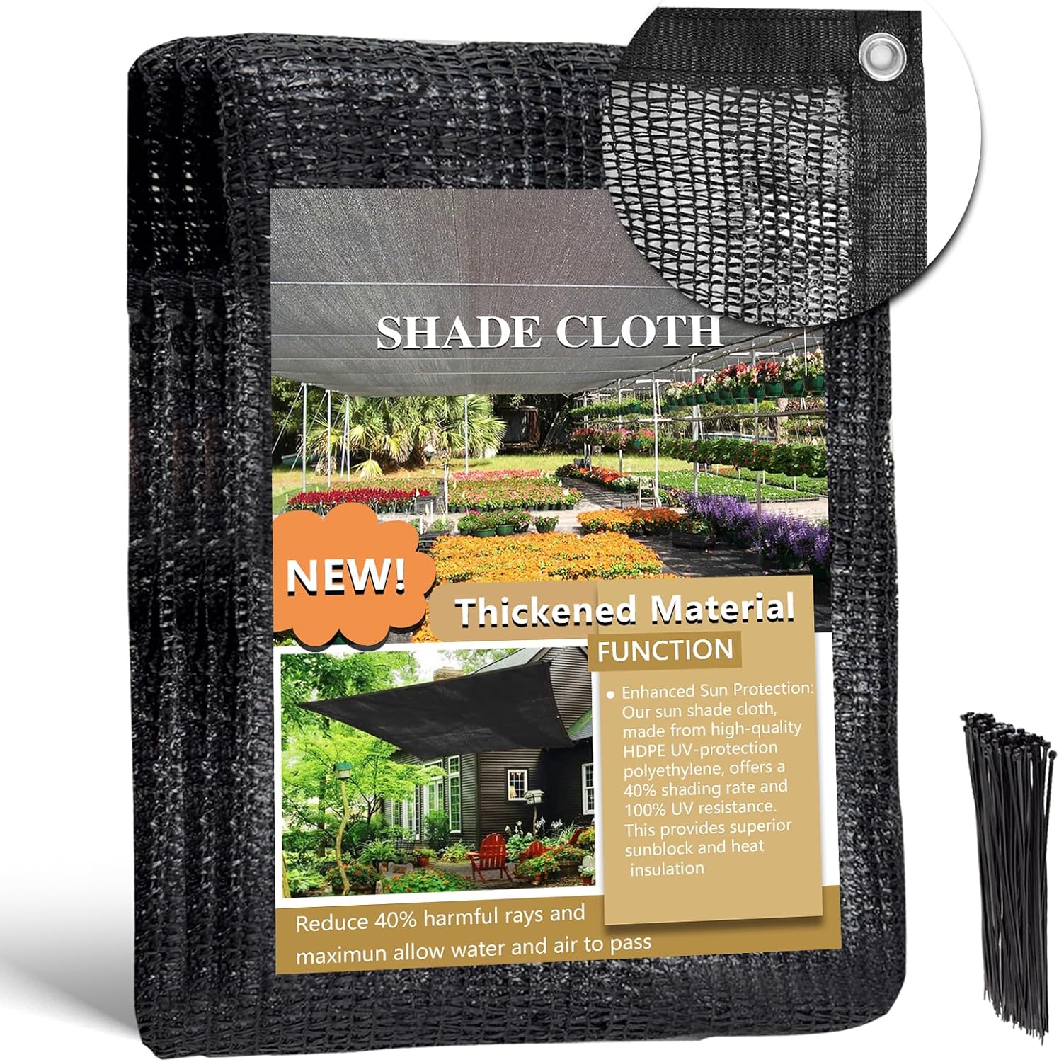 40% Garden Shade Cloth for Plants - Heavy Duty UV-Resistant Tarp