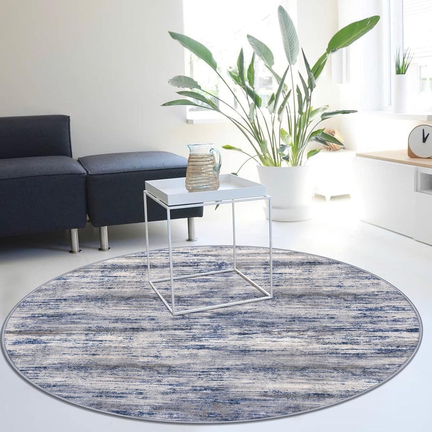 KOZYFLY Modern Abstract Round Washable Rug 5Ft for Any Space