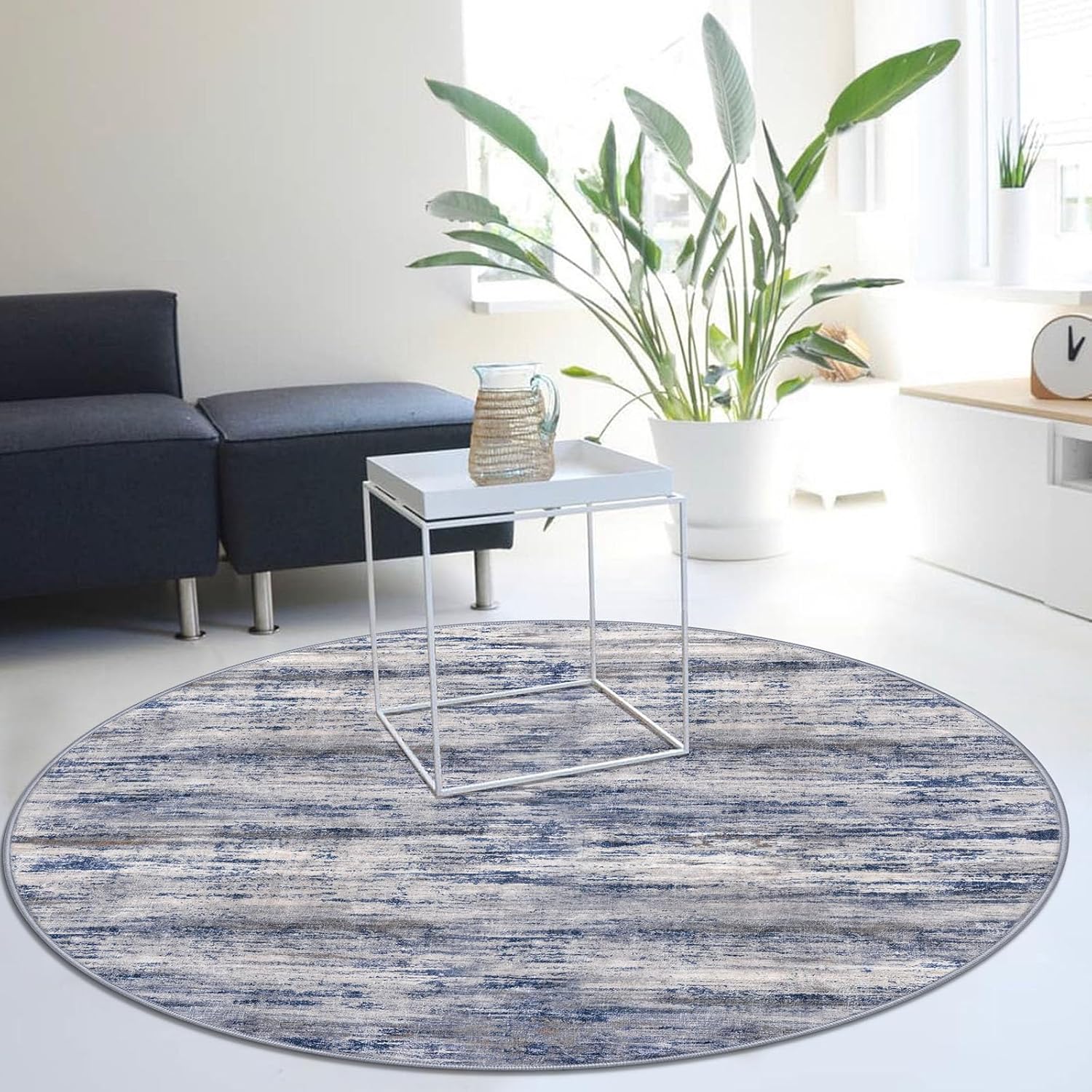 KOZYFLY Modern Abstract Round Washable Rug 5Ft for Any Space