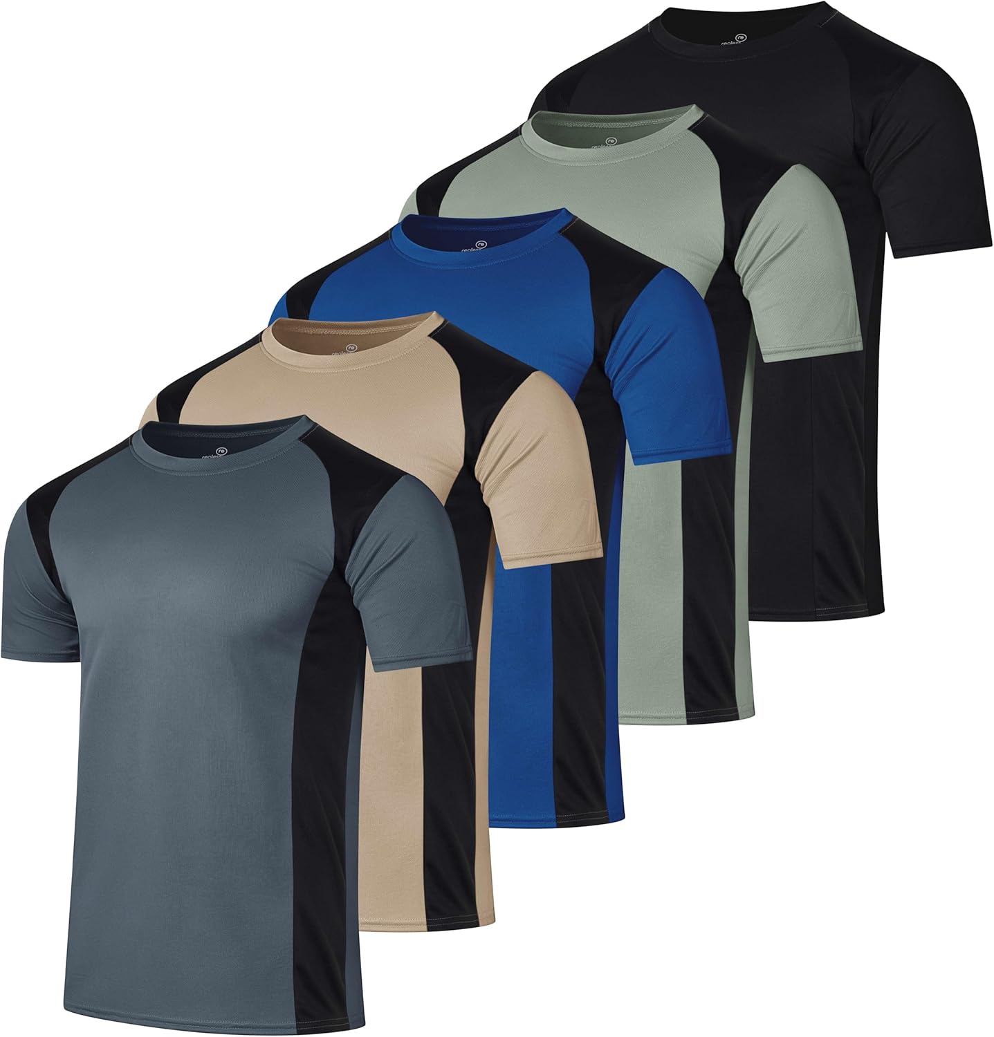 Real Essentials 5 Pack Mens Active Quick Dry Crew Neck T Shirts