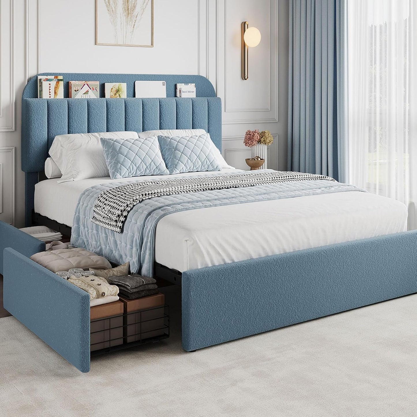 GarveeHome Full Bed Frame with Storage Headboard for Kids